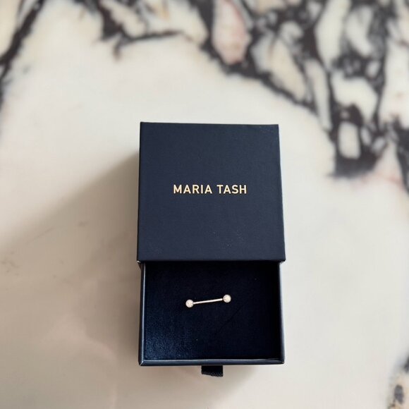 Maria Tash Scallop Set Diamond Nipple Barbell in White Gold - Picture 4 of 9